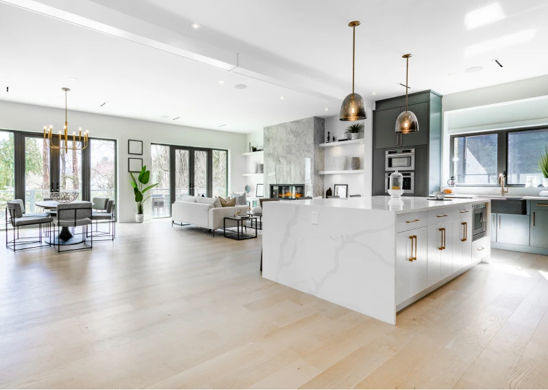 Contemporary living room with large windows