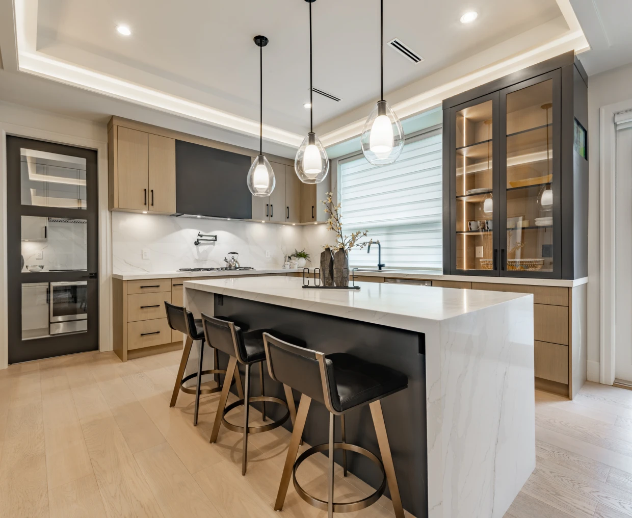 Contemporary kitchen design with wooden cabinetry