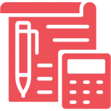 Red calculator and notepad illustration