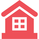 Red house icon with window